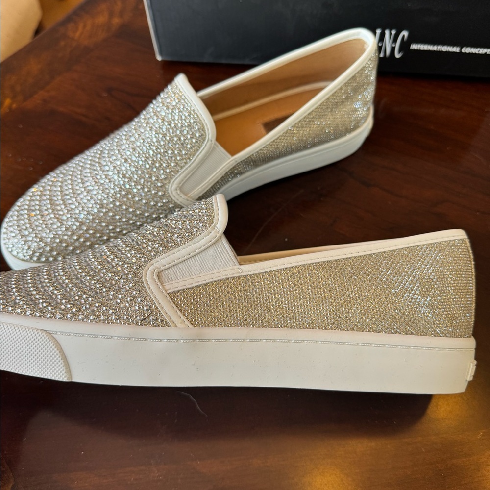 INC Silver Rhinestone Slip-On Sneakers - Picture 3 of 9